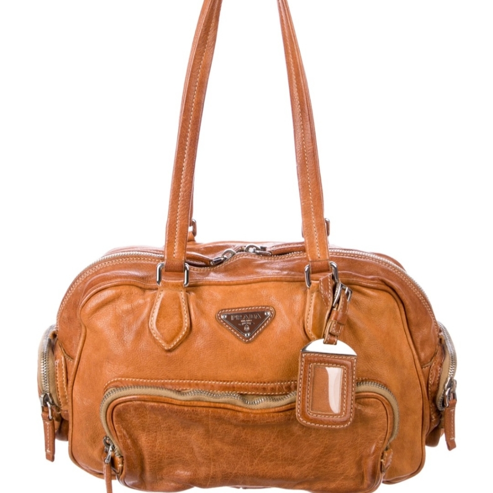 Prada Carmel brown washed Bauletto Bag